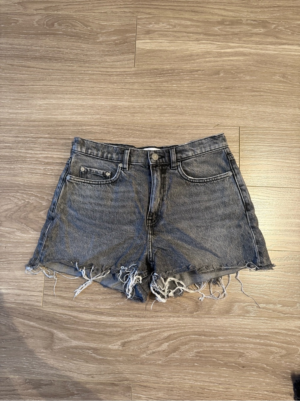 & Other Stories Black Washed Distressed Denim Shorts